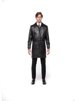 Overcoat de couro - Preto