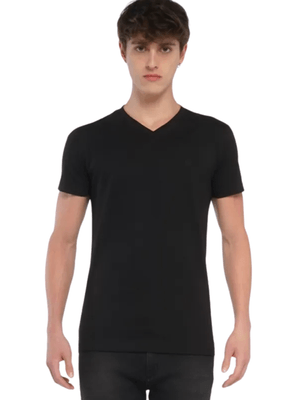 Camiseta Gola V Algodão Mercerizado - Preto