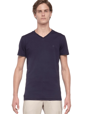 Camiseta Gola V Algodão Mercerizado - Marinho