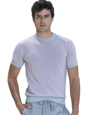 Camiseta Gola Careca Listras - Rosa Claro