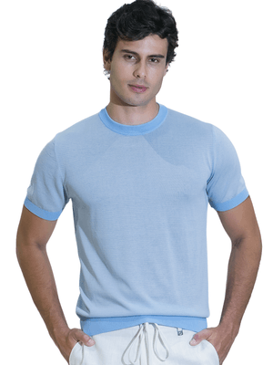 Camiseta Gola Careca Listras - Azul