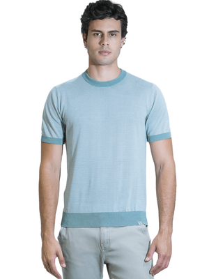 Camiseta Gola Careca Listras - Verde