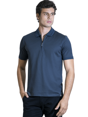 Polo Zíper Fio Escócia - Cinza Escuro