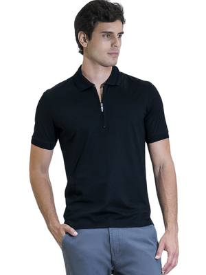 Polo Zíper Fio Escócia - Preto