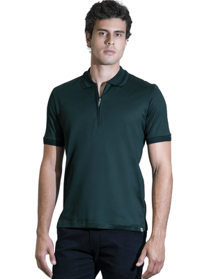 Polo Zíper Fio Escócia - Verde Musgo