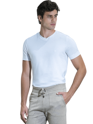 Camiseta Gola V Algodão Mercerizado - Branco