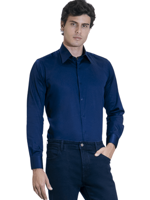 Camisa Social com Elastano - Marinho