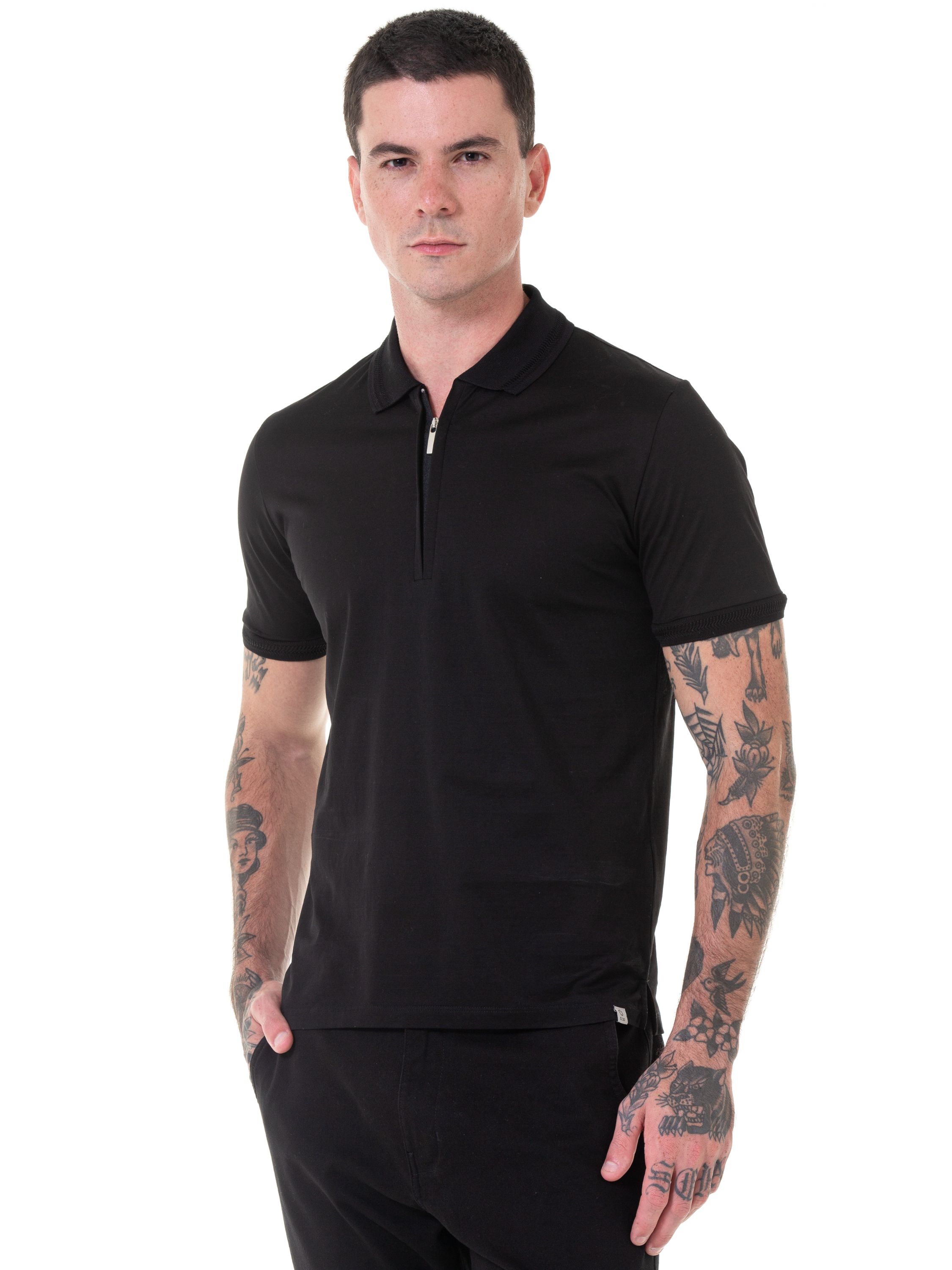 Polo Zíper Fio Escócia - Preto - Camargo Alfaiataria