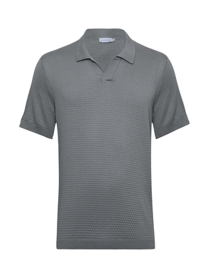 Polo texturizada gola v tricot - cinza