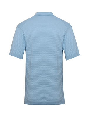 Polo texturizada gola v tricot - azul claro